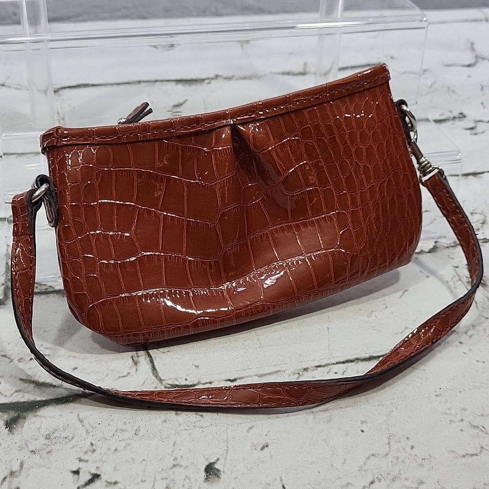 Liz Claiborne Handbag Mini 7" Wristlet Brown Faux Crocodile Skin Zippered Bag